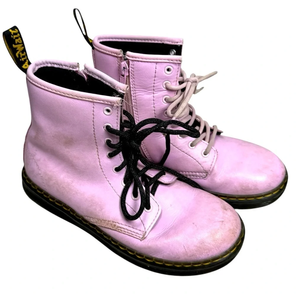 Dr Doc Martens Zavala J Combat Boots Size 3Y Pastel Pink Lace Up Punk Grunge